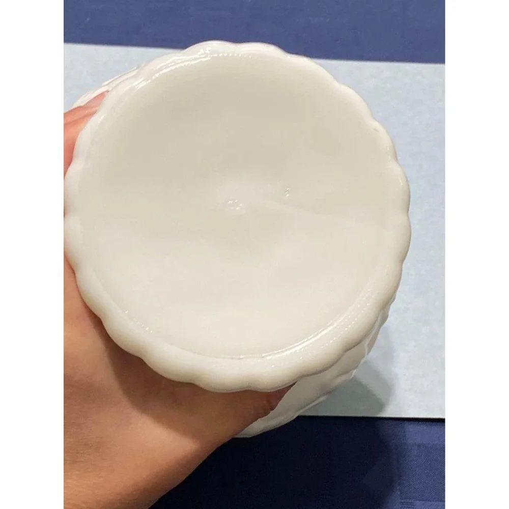 Milk Glass Footed Bowl‎ or Planter with Ribbed Base